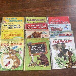 Animal Little Golden Books Lot Farm Zoo Bambi Bears Hen Egg Elephant Rabbit 12